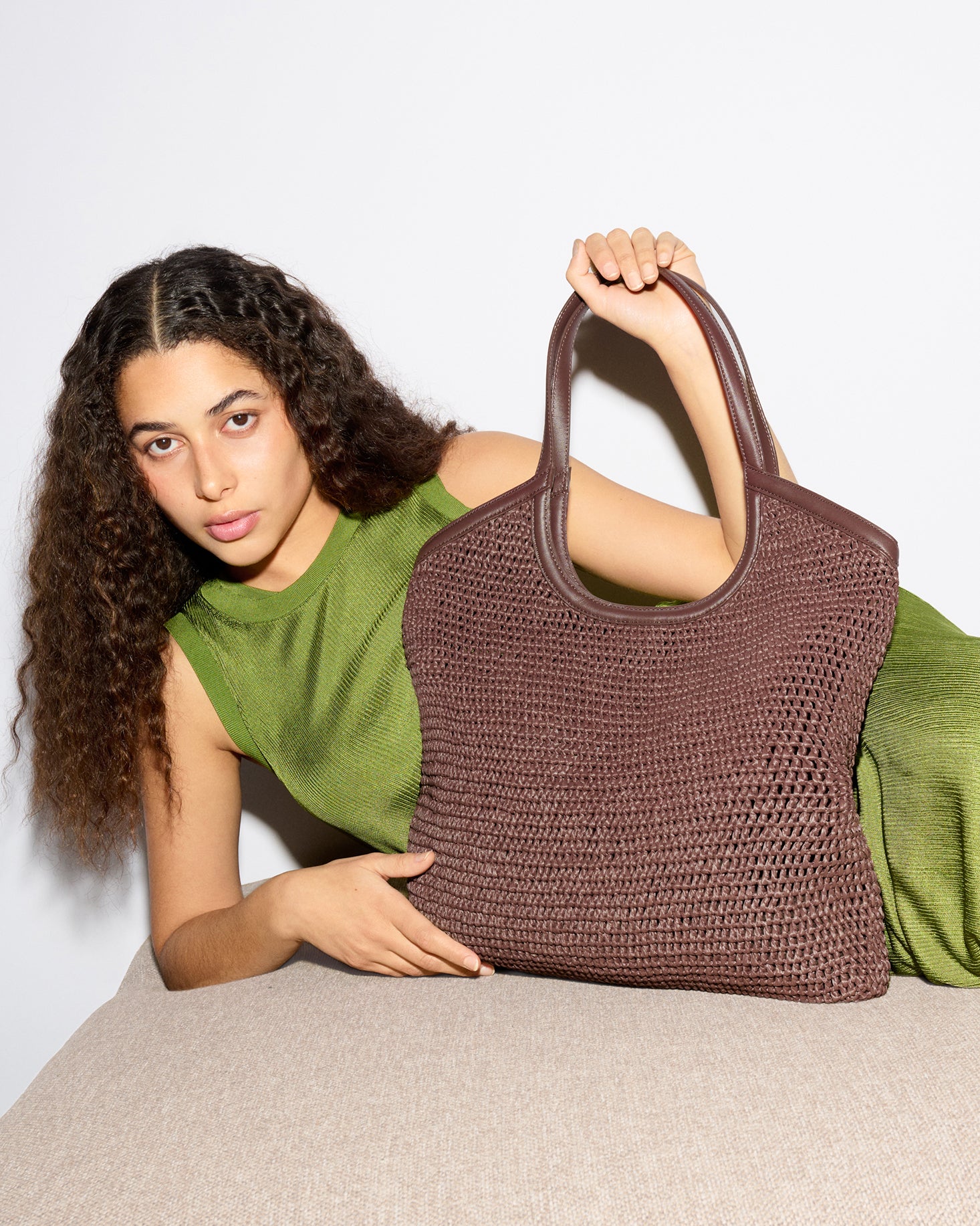 Brown Large Crochet Georgica Tote - Image 2
