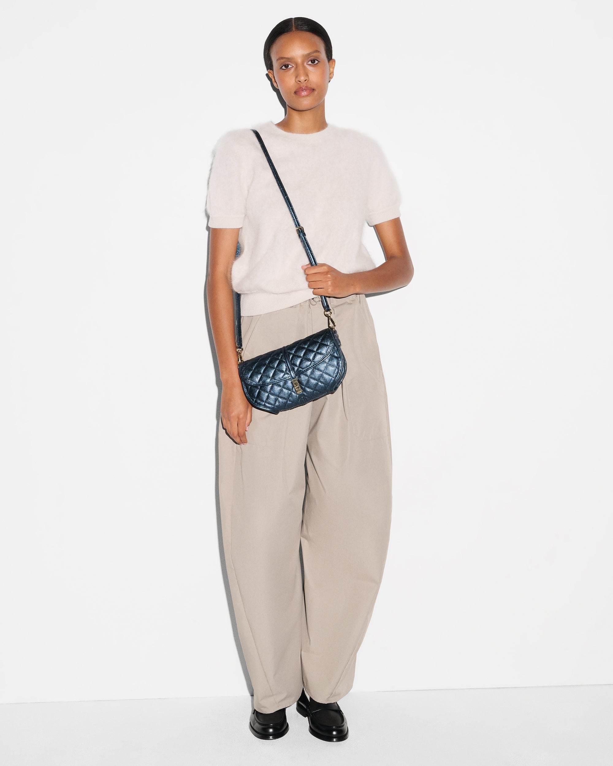 Midnight Metallic Leather Small Astor Convertible Clutch - Image 2