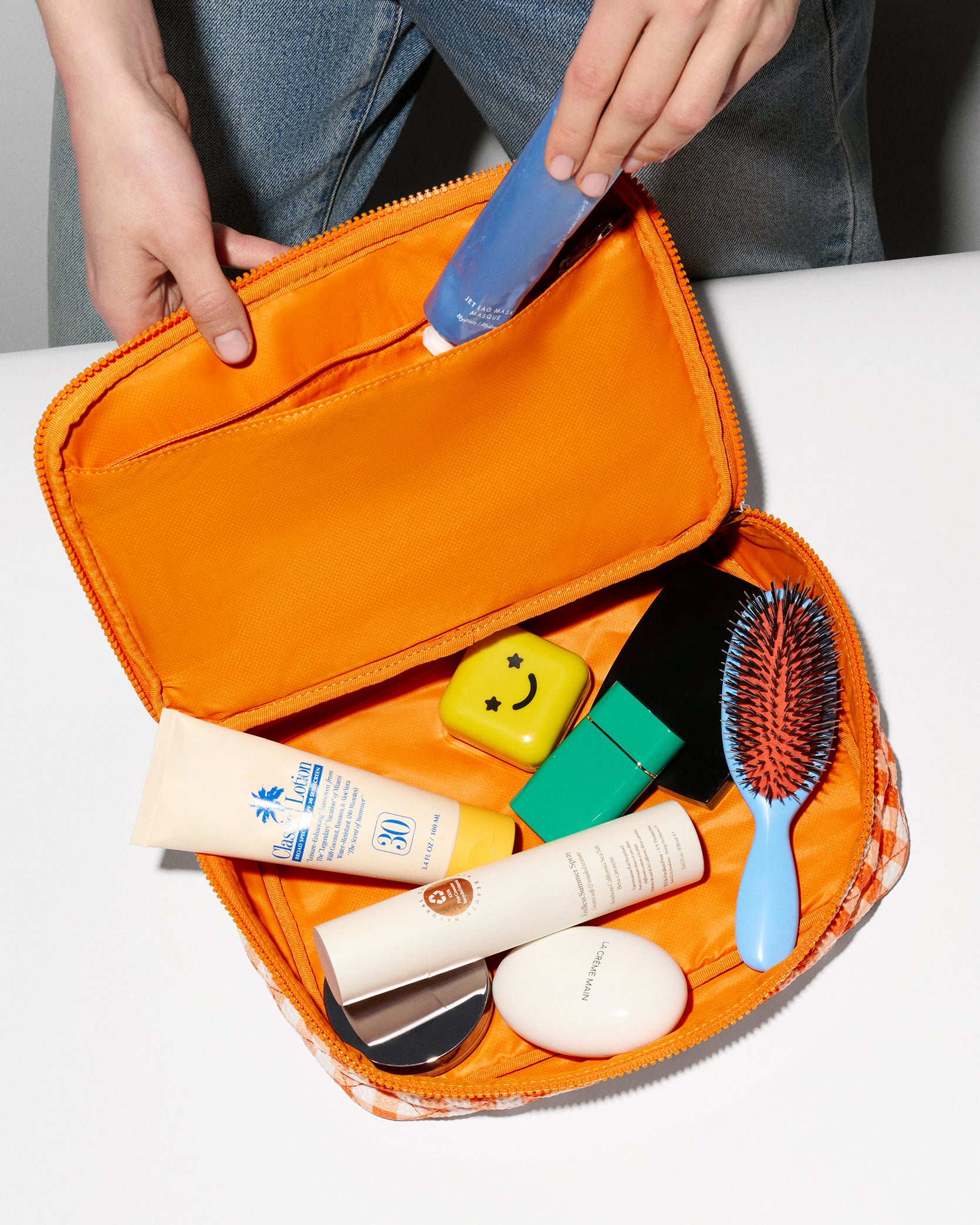 Sunset Orange Gingham Zip Round Organizer - Image 2