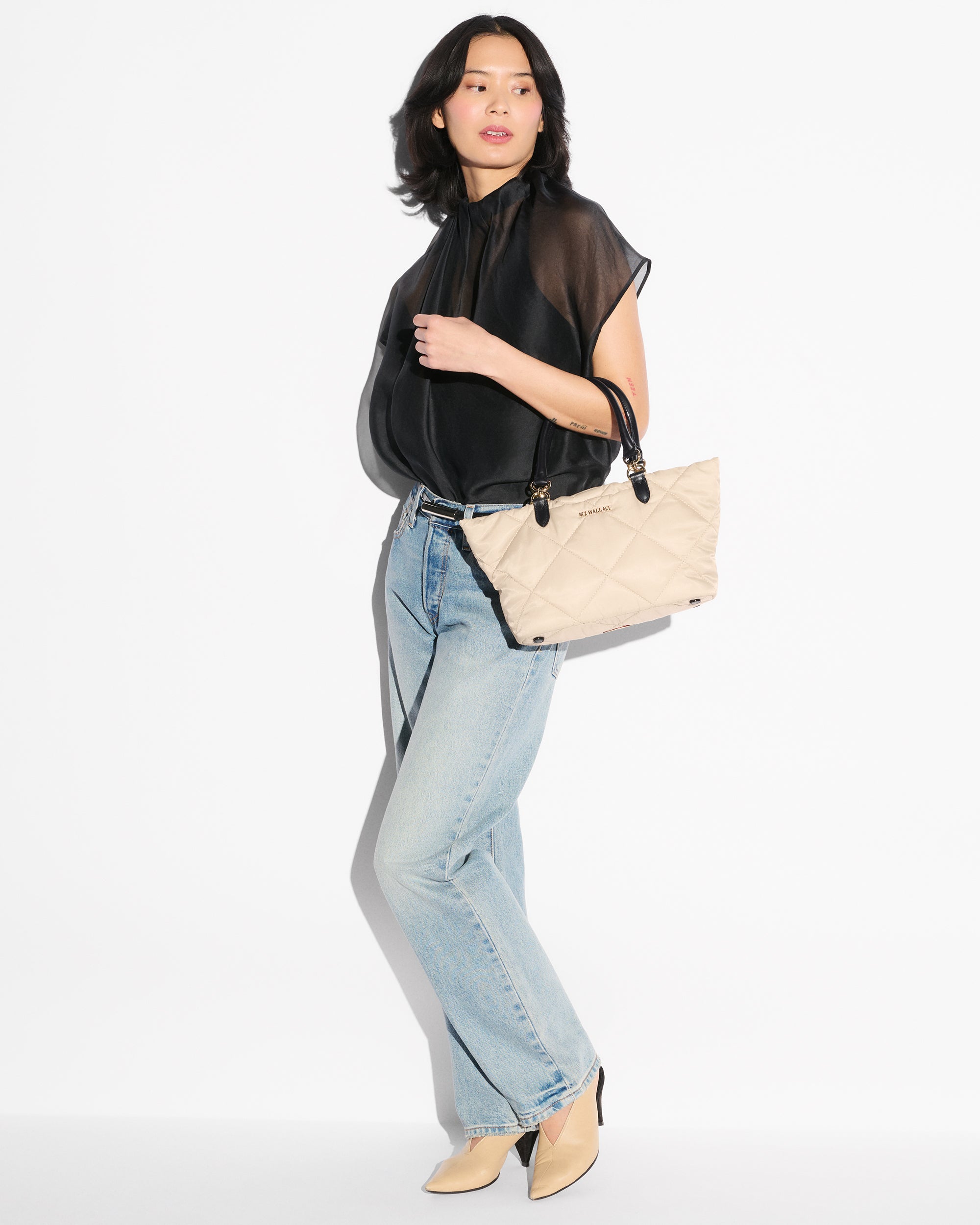 Buff/Black Small Madison E/W Tote - Image 2