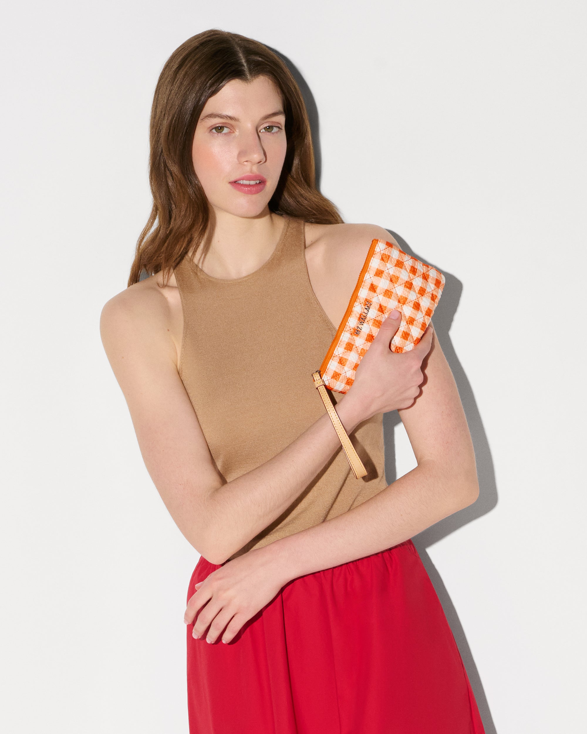 Sunset Orange Gingham Flat Metro Wristlet - Image 2