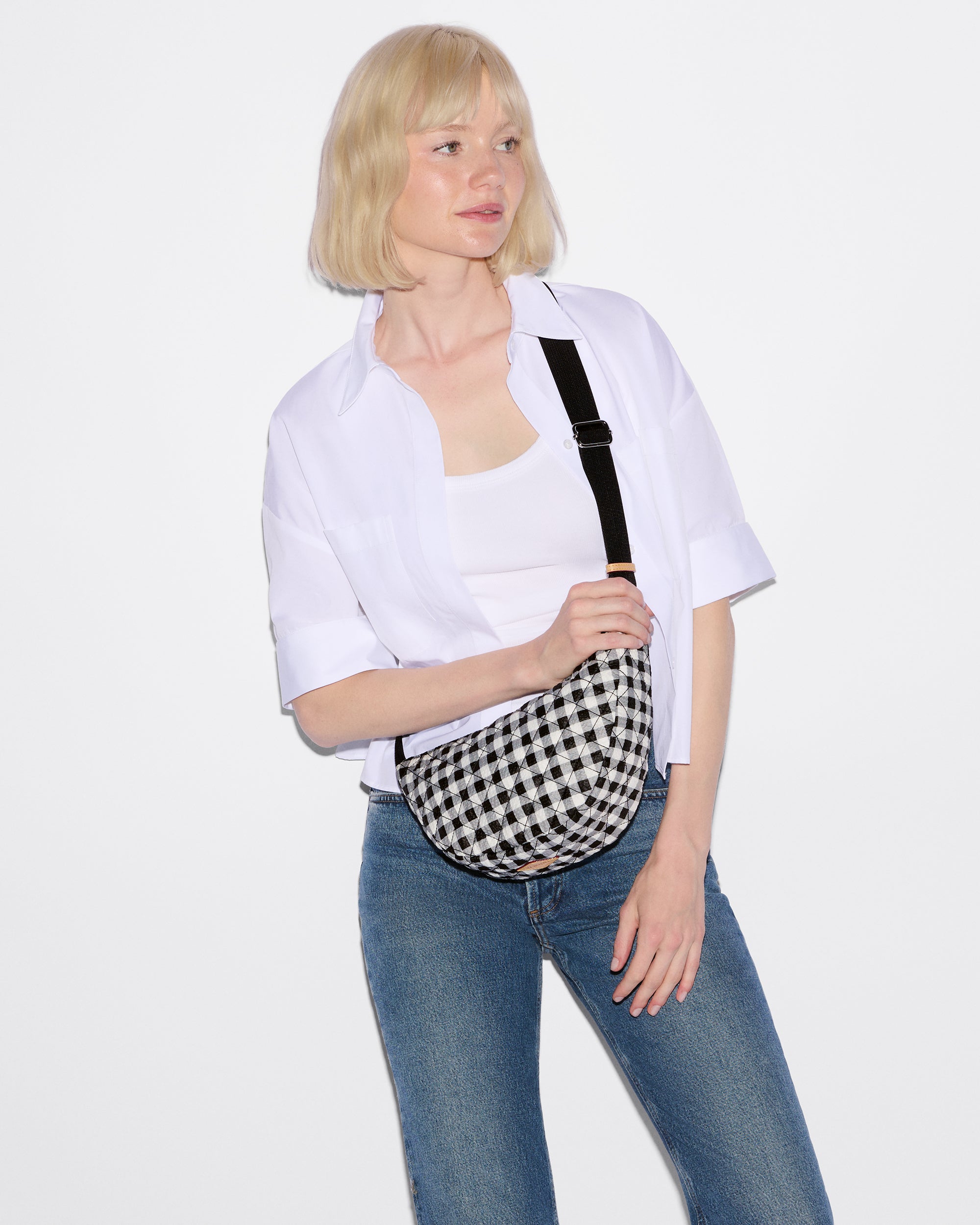 Black/White Gingham Small Metro Smile Bag - Image 3