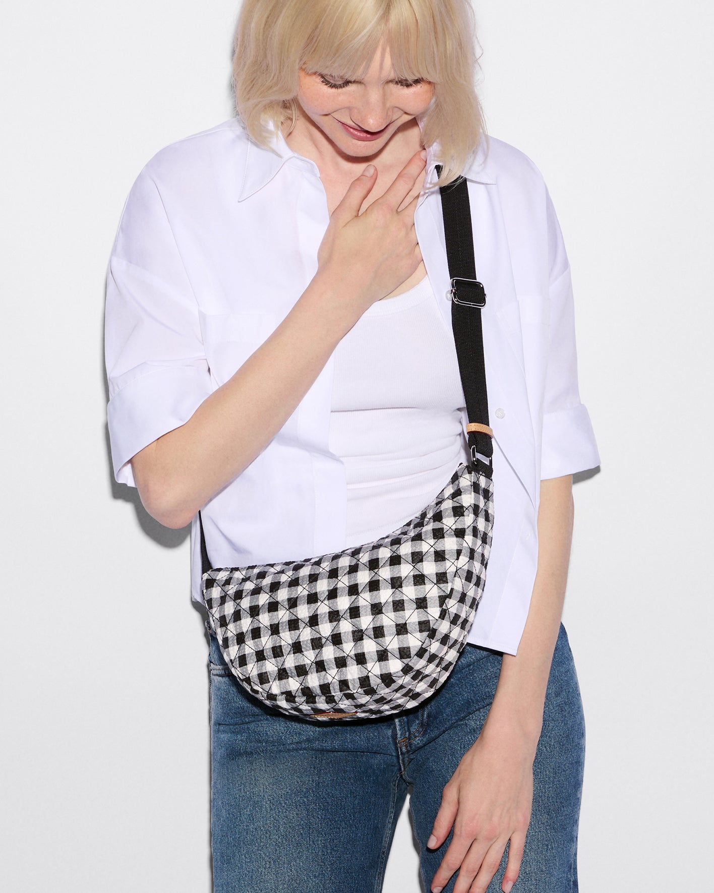 Black/White Gingham Small Metro Smile Bag - Image 5