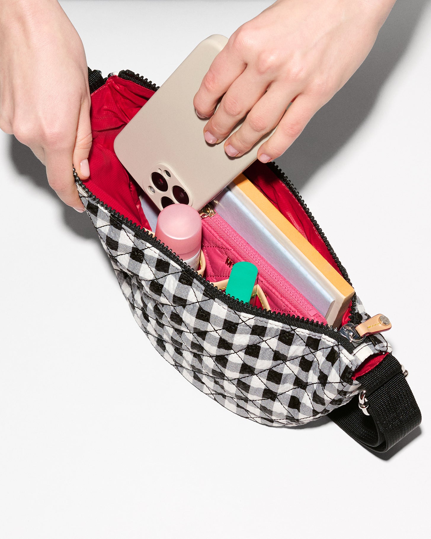 Black/White Gingham Small Metro Smile Bag - Image 8